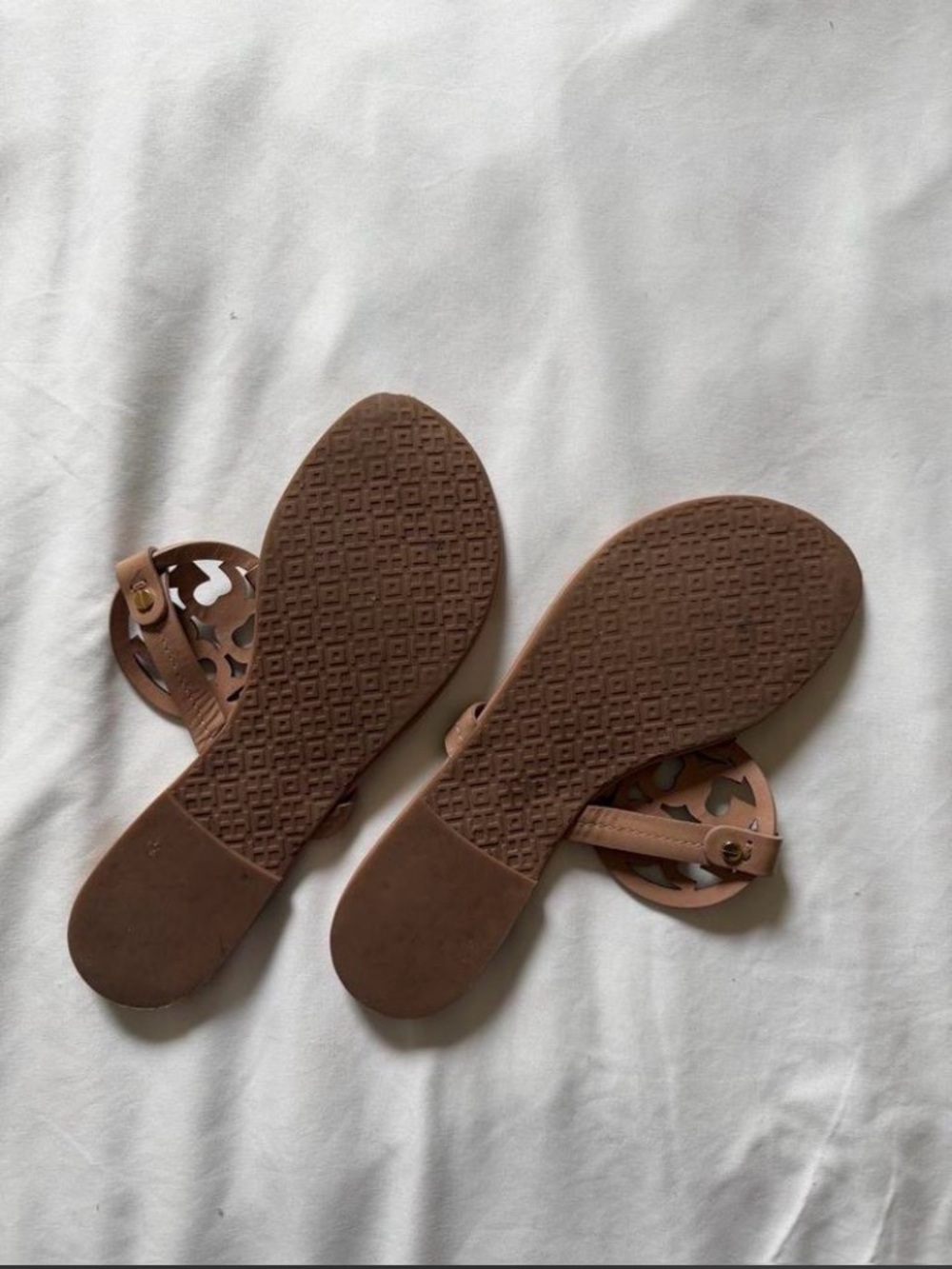 Tory Burch Tan Logo Cutout Leather Sandals